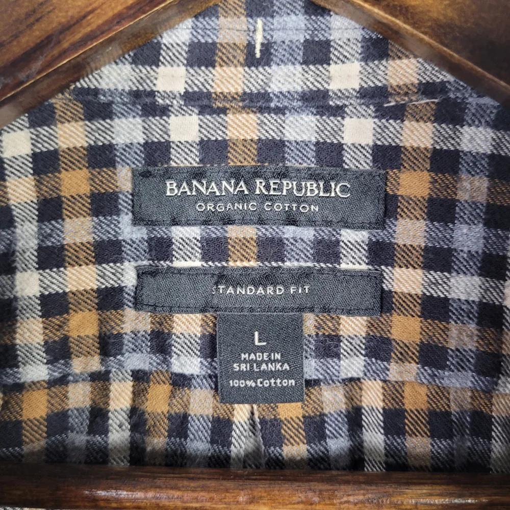 Banana‎ Republic Mens L Gingham Organic Cotton Flannel Shirt Check Sustainable